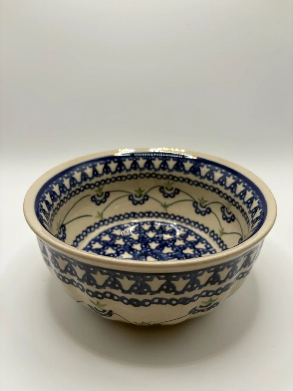 Hand-Painted Ceramic Bowl in Blue and White Polish Pottery Ceramika Artystyczna